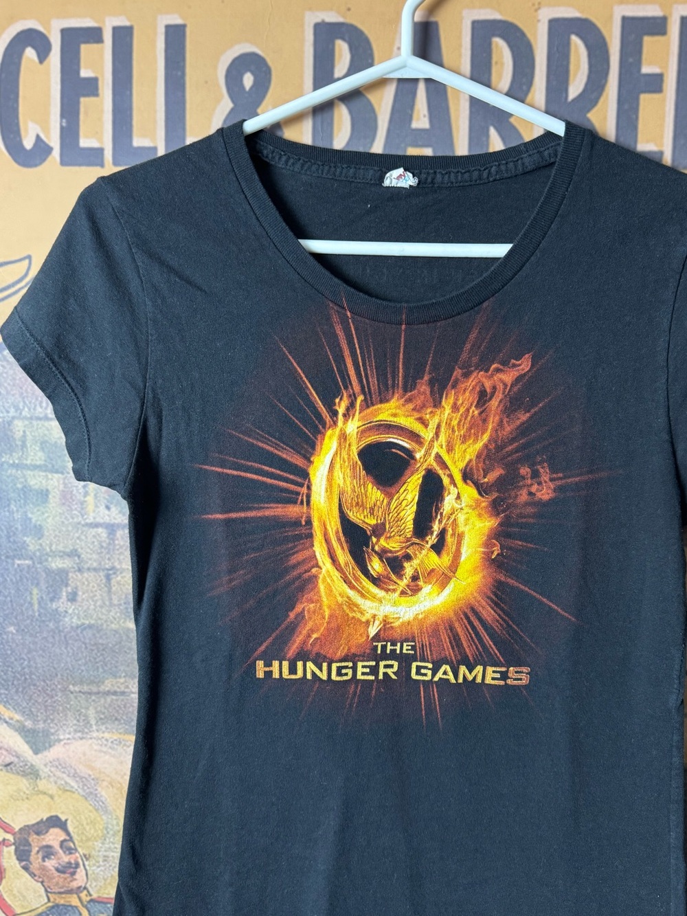 Women's Black Graphic Tee with Fiery Mockingjay